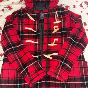 GAP Red Plaid Toggle Coat